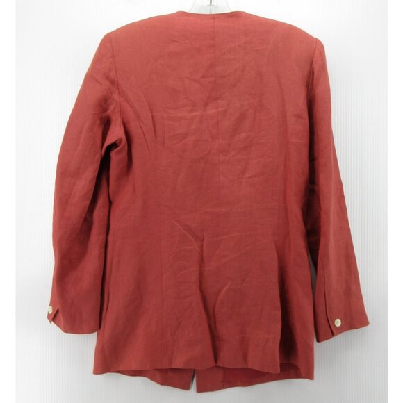 VINTAGE Laura Ashley Blazer 6 Terracotta Linen Jacket Equestrian 90s * - Picture 10 of 16